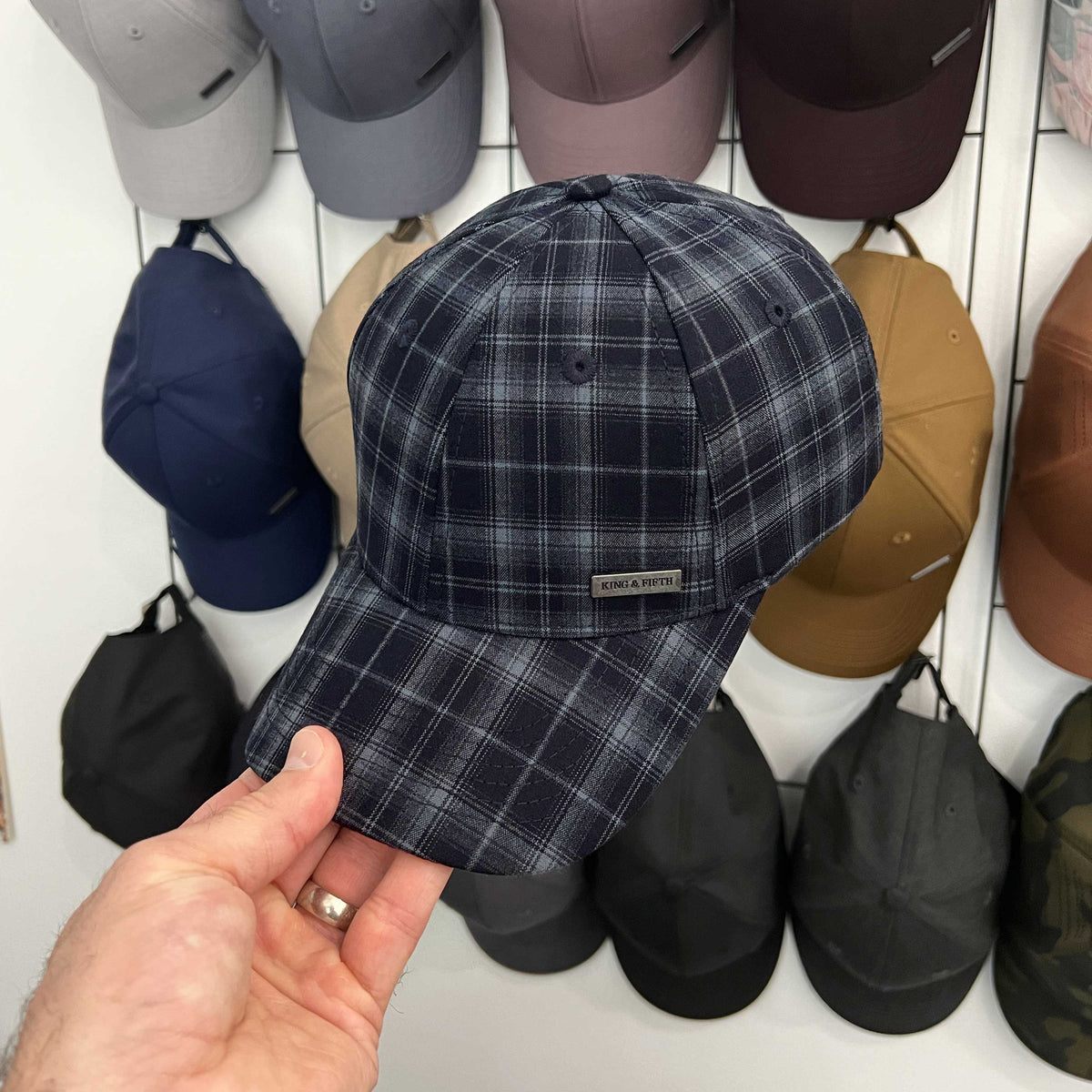 blue plaid baseball cap