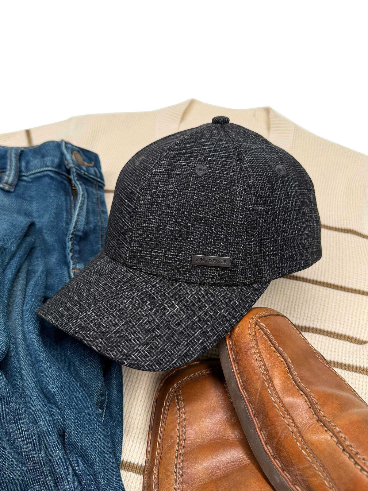 grey plaid baseball cap