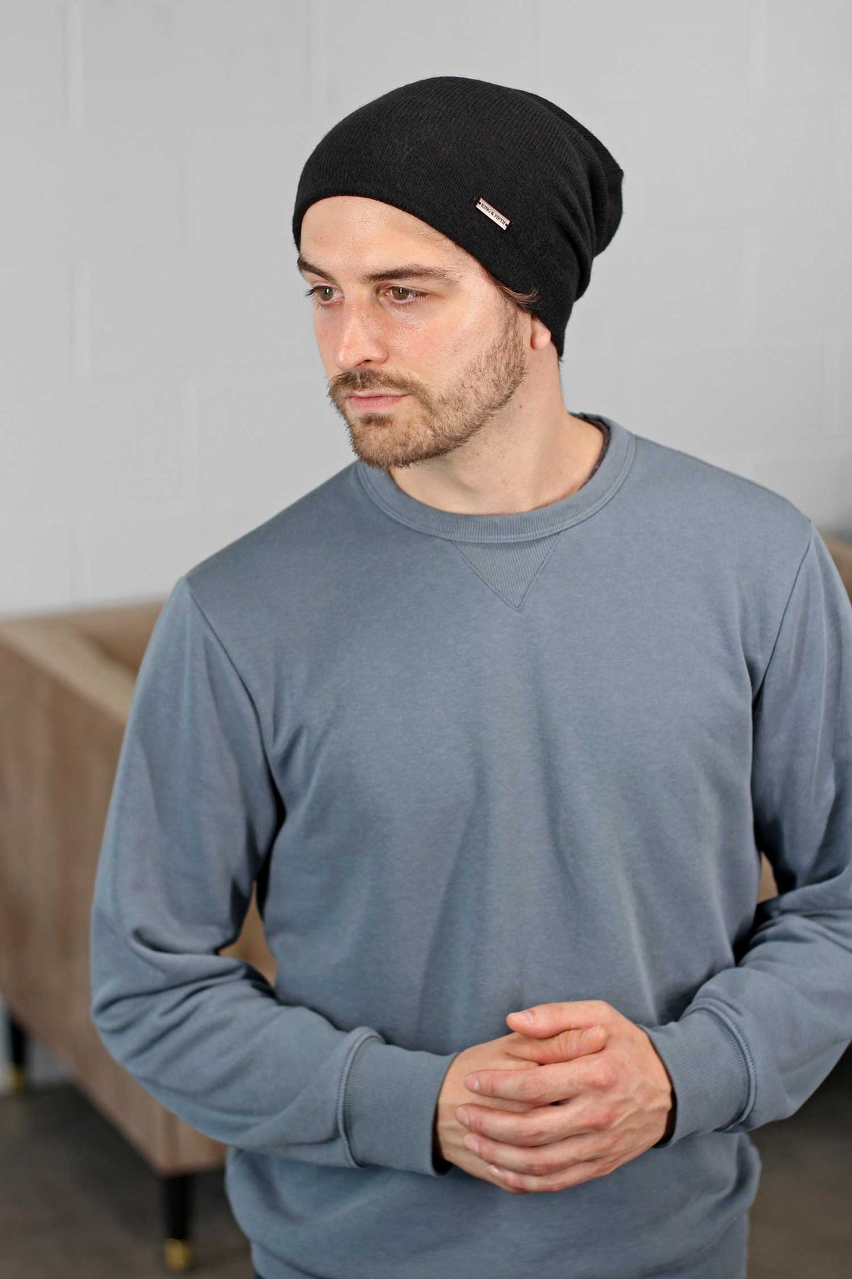 Black Slouchy Beanie for Men