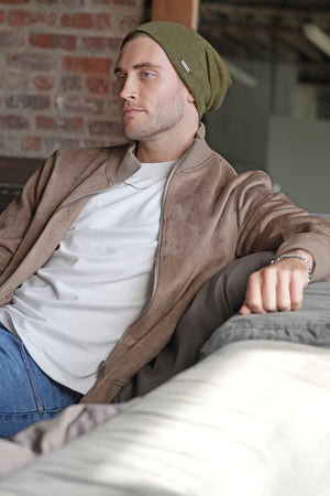 Green Slouchy Beanie for Men