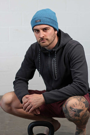 Mens Blue Running Beanie
