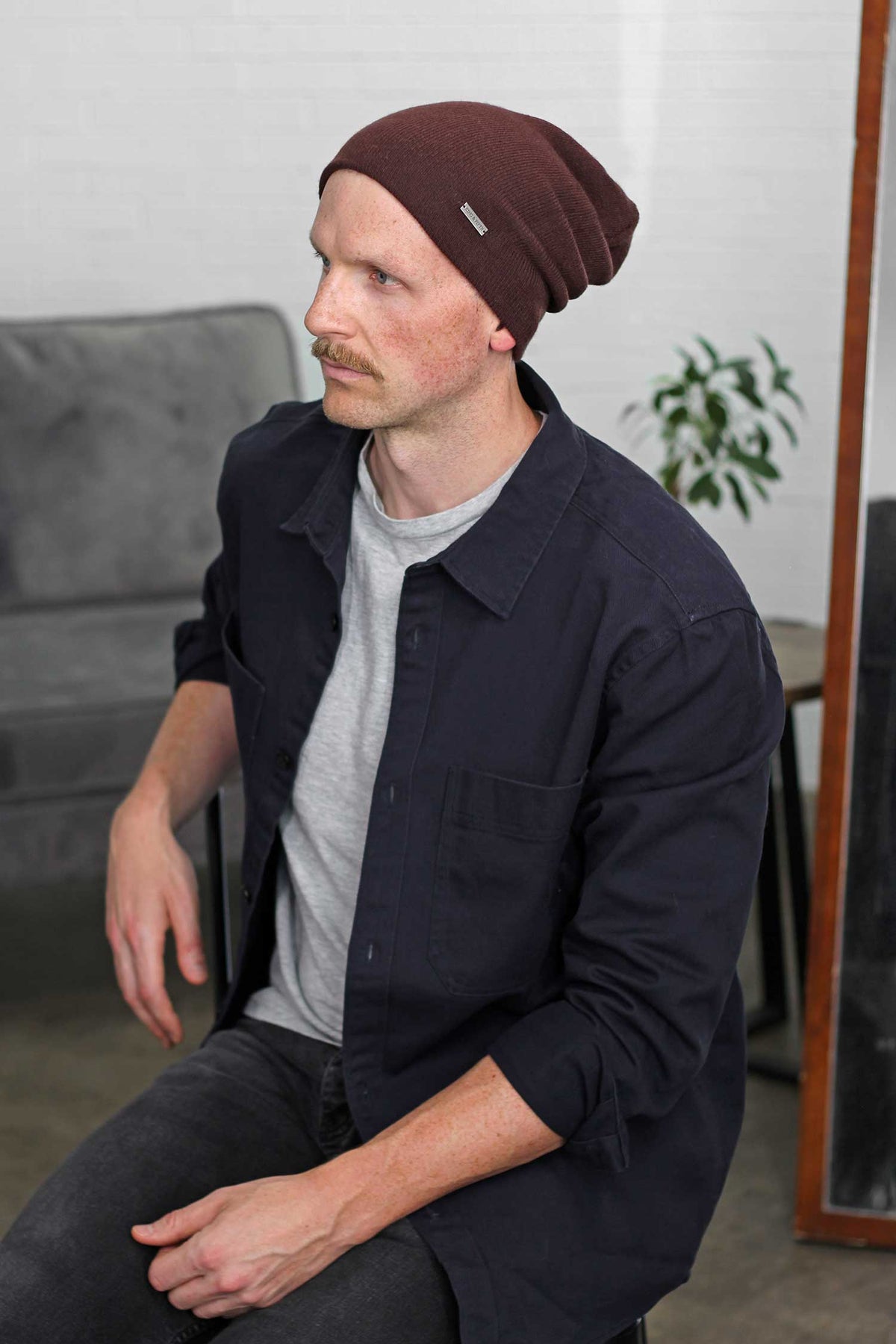 Mens Brown Slouchy Beanie