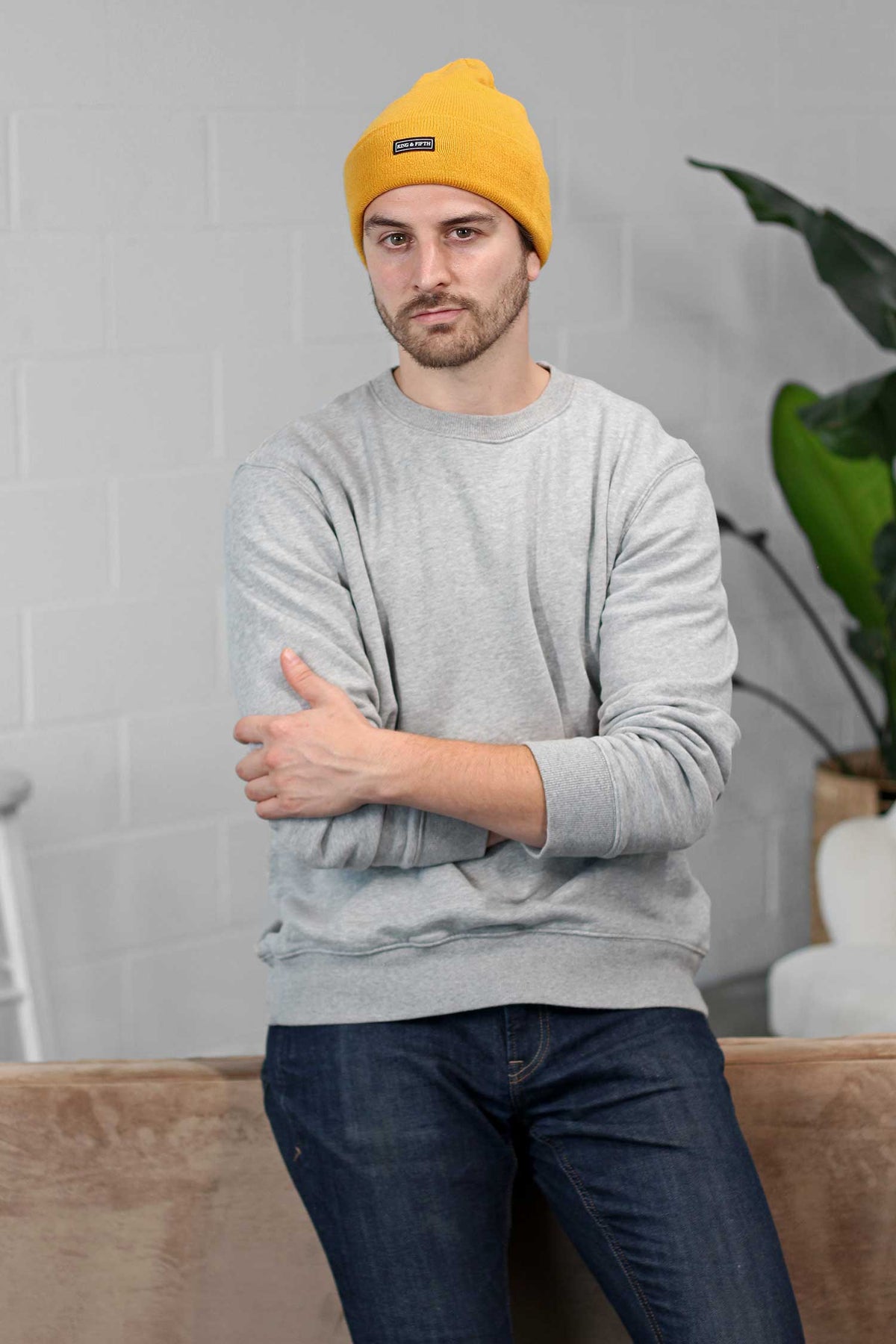 Mens Slouchy Beanie Yellow