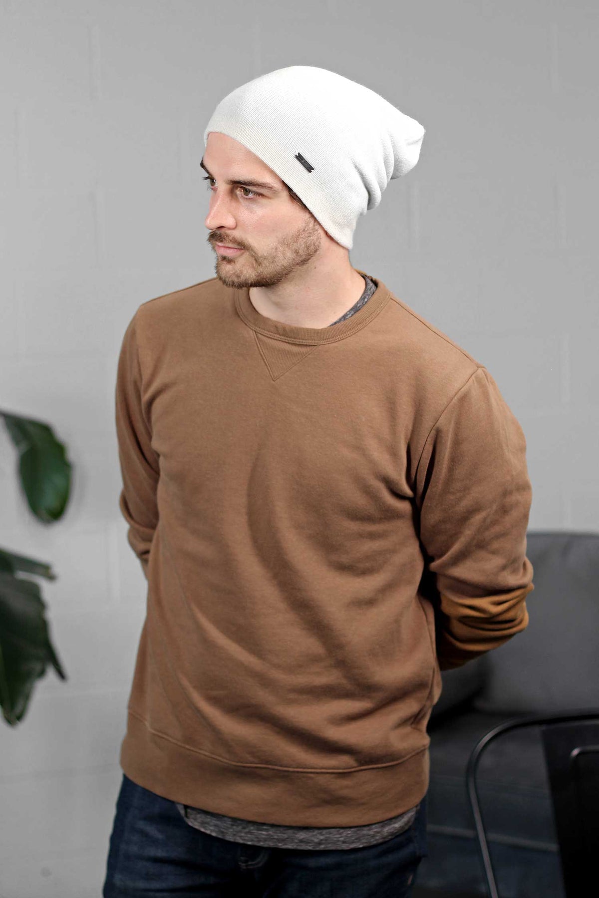 White Slouchy Beanie for Men